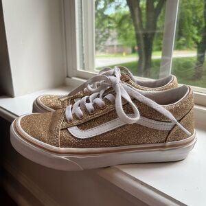 Girls Vans Gold and White Glitter Sneaker